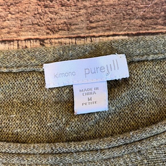 J.Jill Kimono Olive Green Sweater Medium Petite Cotton Cashmere Oversized - Picture 4 of 9